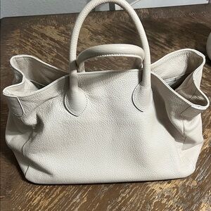 Mark & Graham Ivory Pebbled Leather Top-Handle Tote